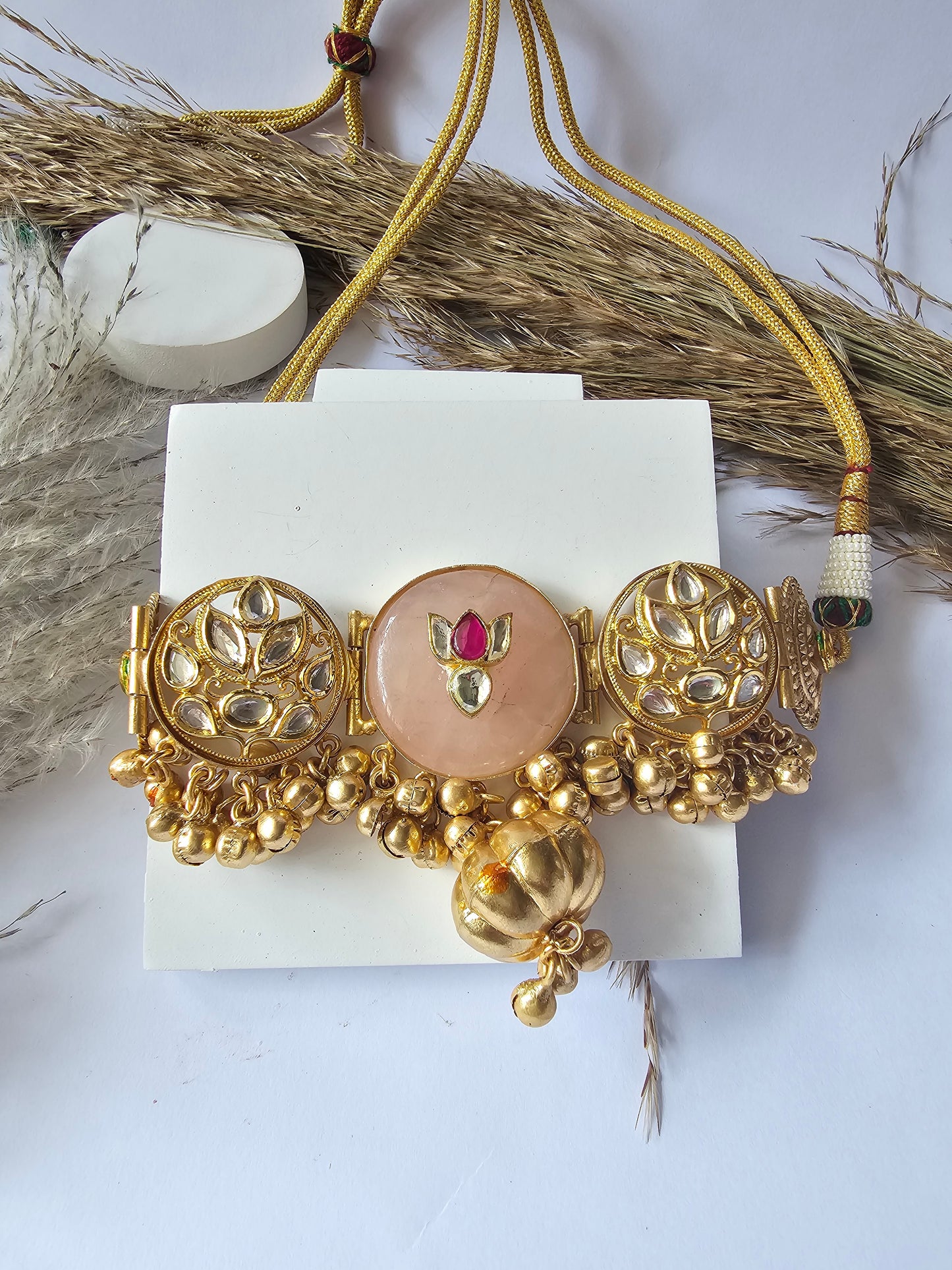 Flower Design Choker With Pink Stone