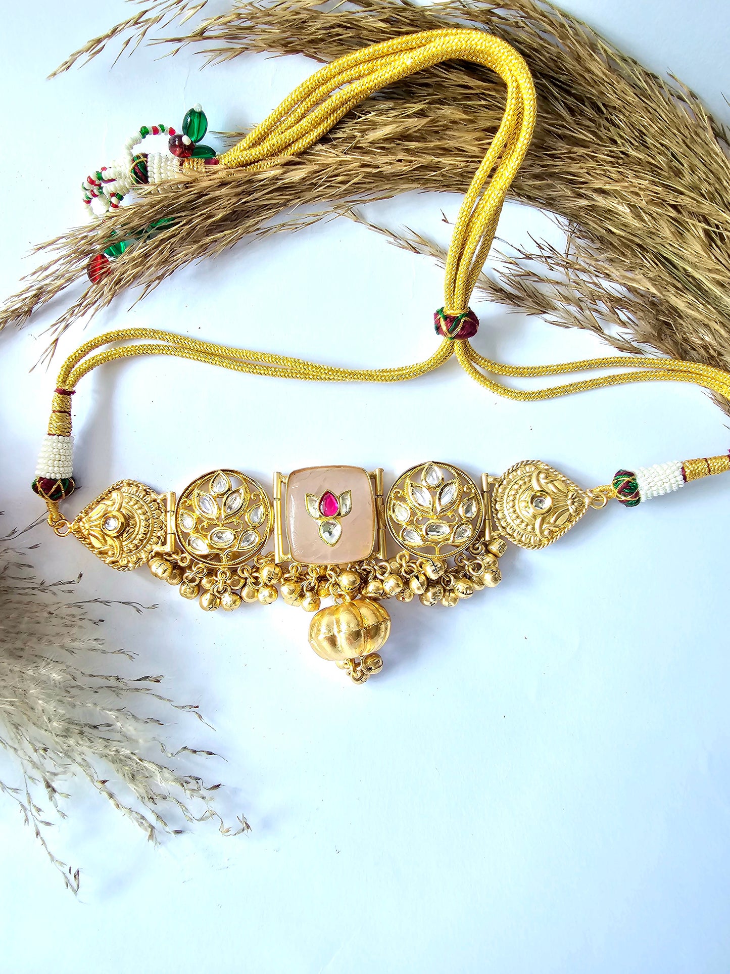 Flower Design Choker With Pink Stone