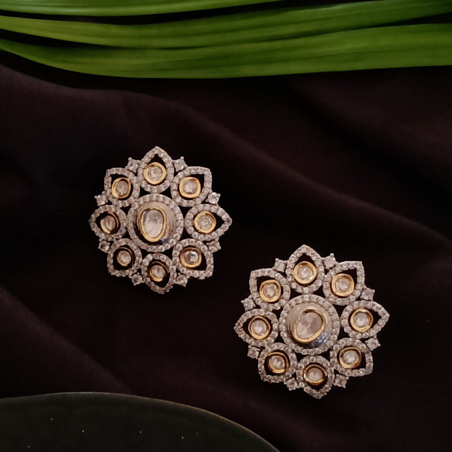 Flower Shape Polki Stud Earring