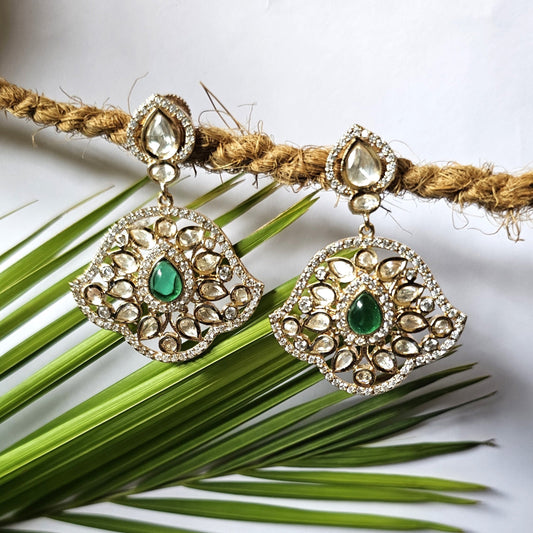 Gold Plated Trendy Green Color Dangler Earring