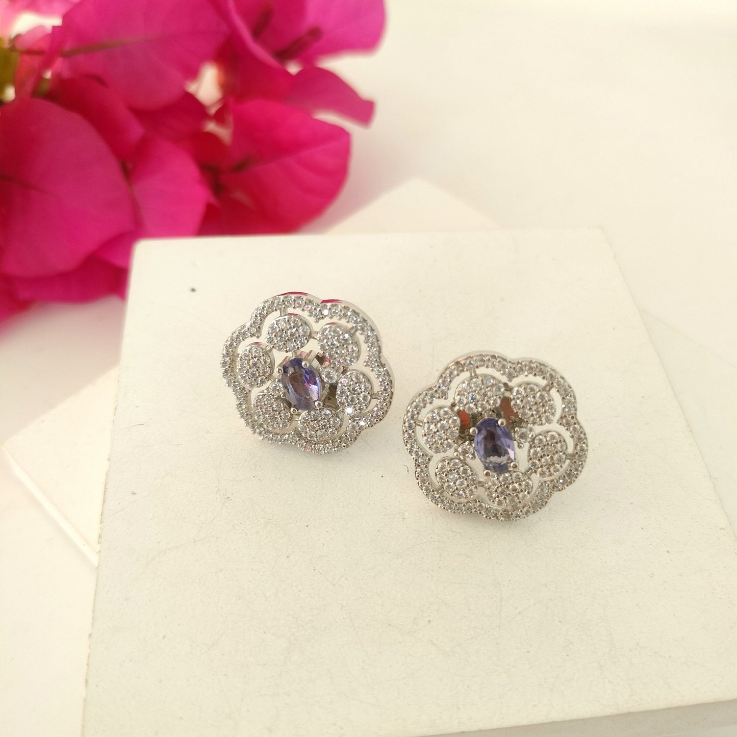 Two Colour Stone Flower Stud Earring