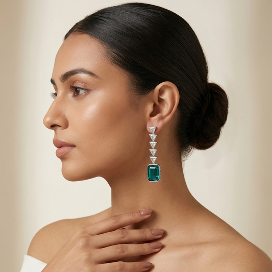 Rectangle Dual Diamond Drop Earring