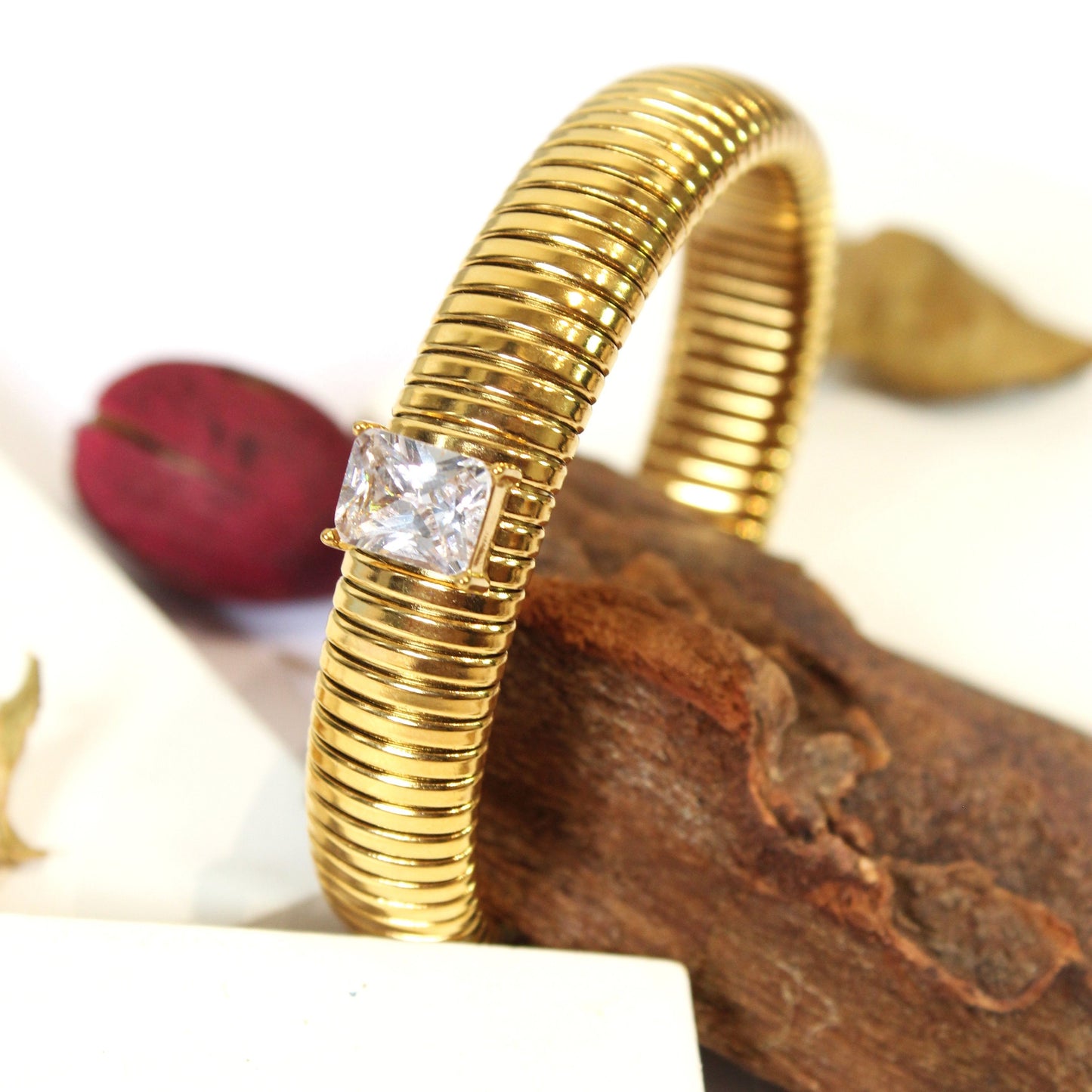 Stainless Steel Stretchable Bracelet With Stone