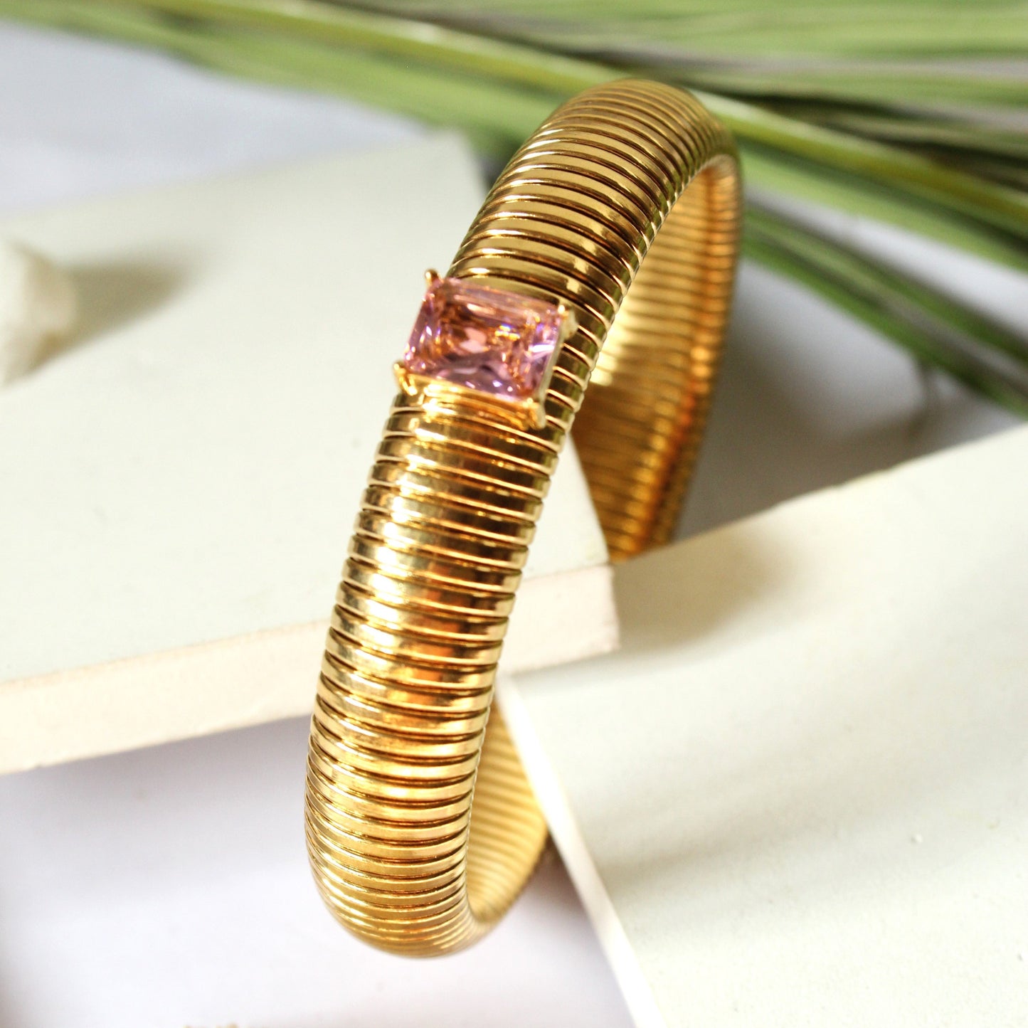 Stainless Steel Stretchable Bracelet With Stone
