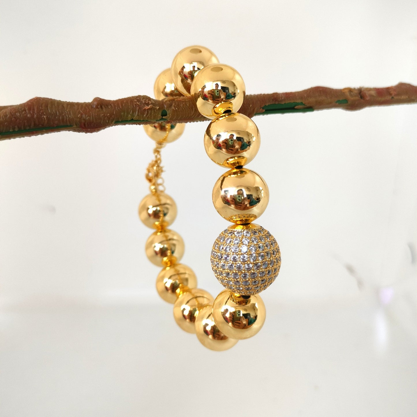 Glossy Balls Bracelet With Stone