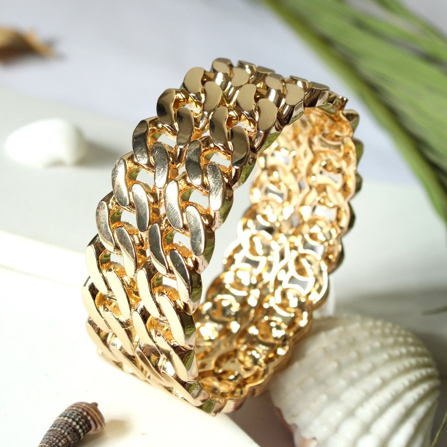 Dual Curb Golden Chain Bracelet