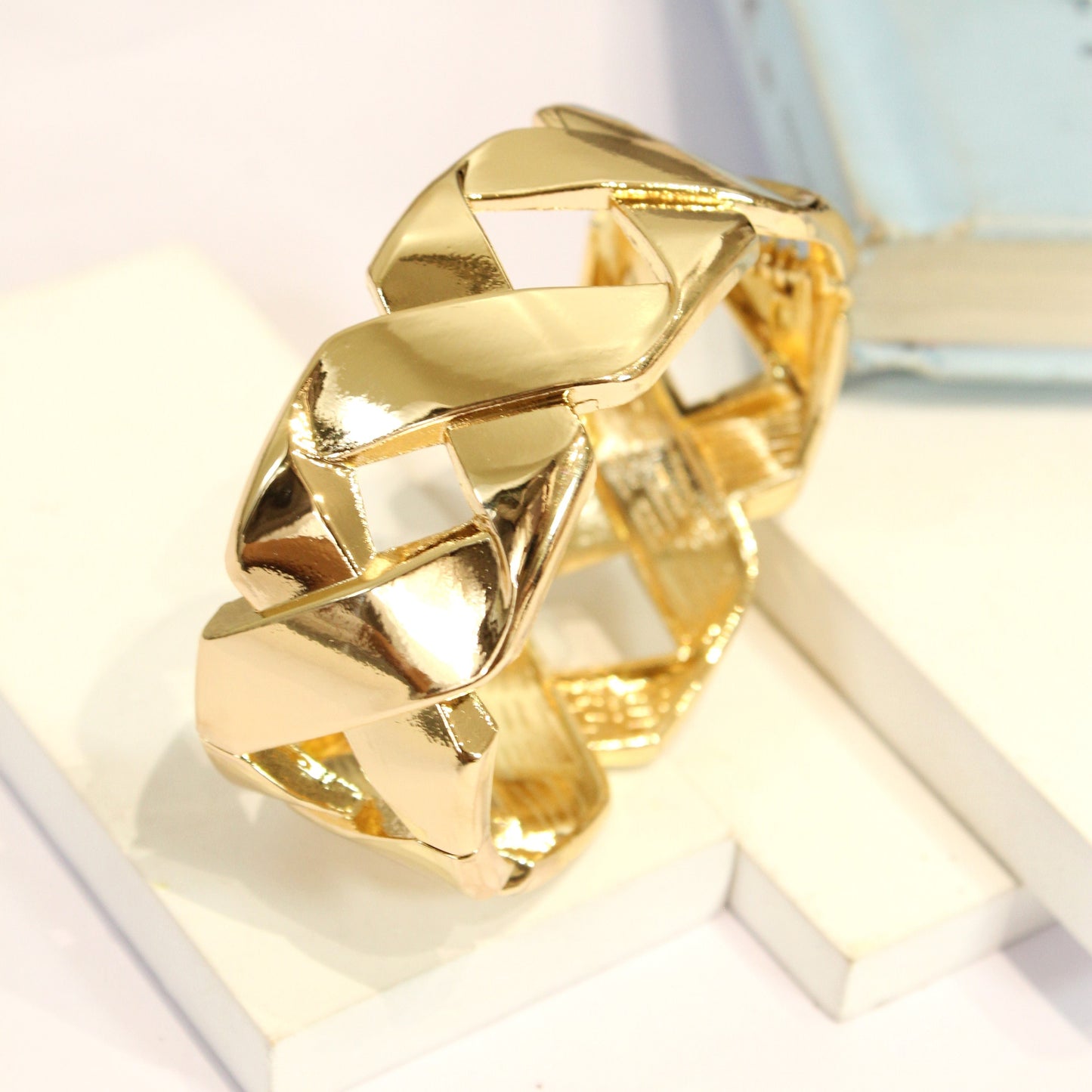 Golden Wide Criss Cross Bracelet