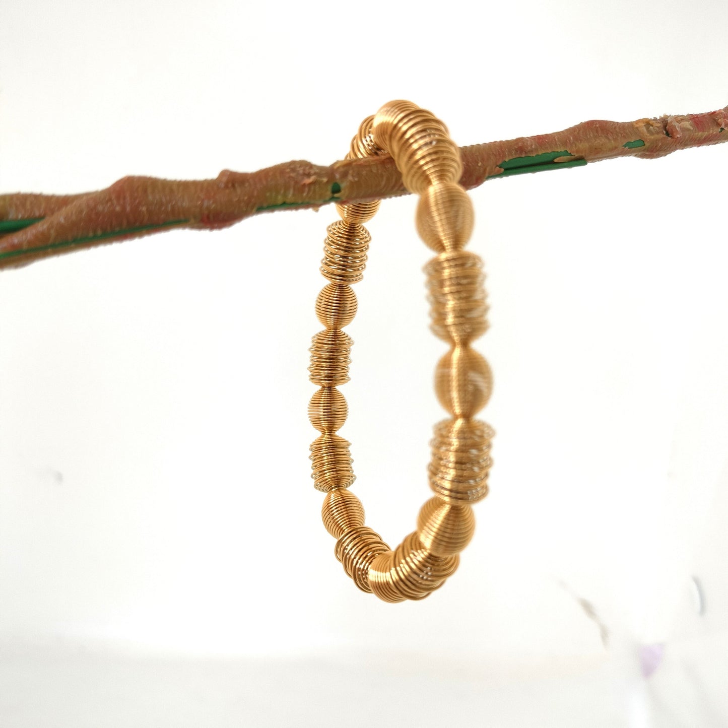 Wire Wave Beads Golden Bracelet