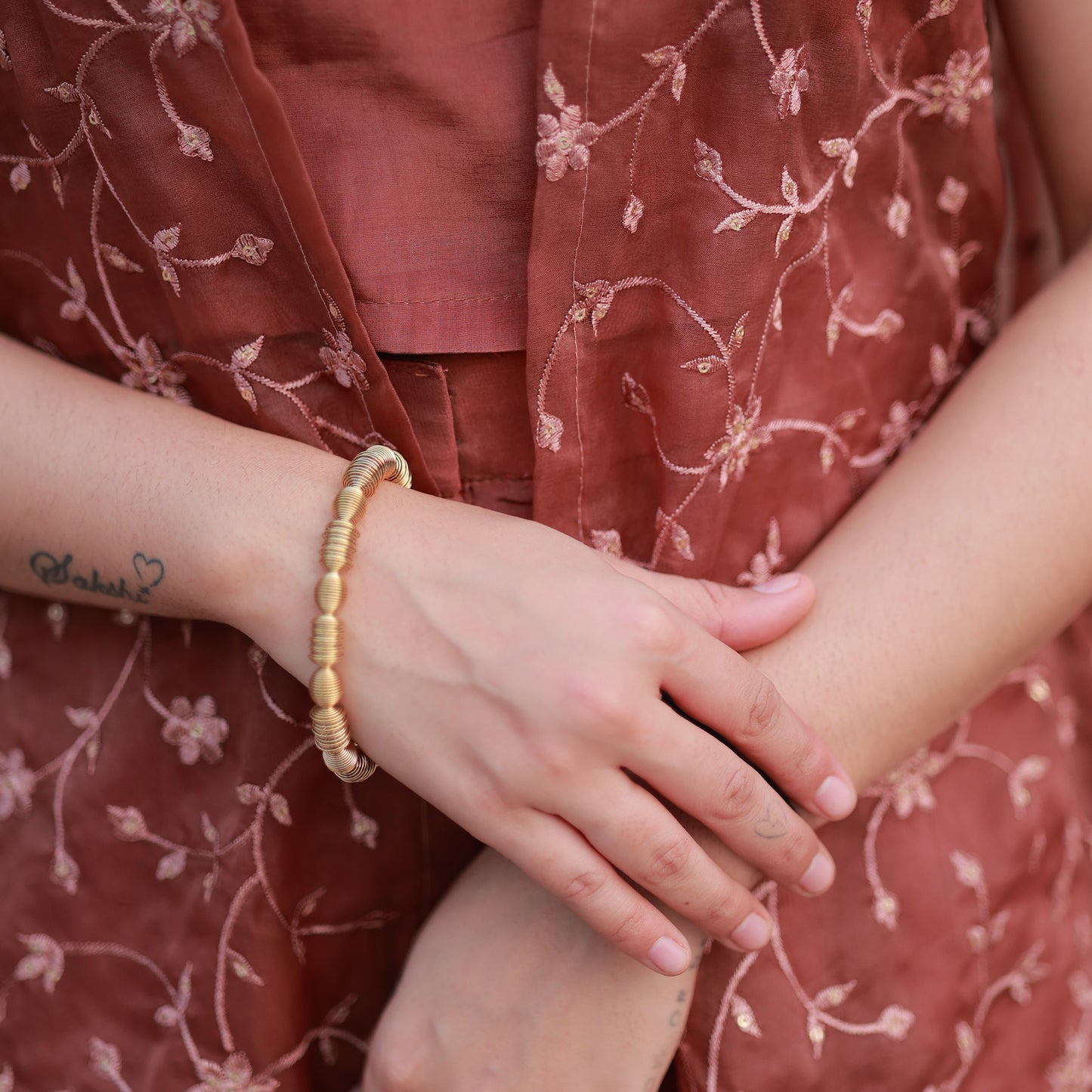 Wire Wave Beads Golden Bracelet