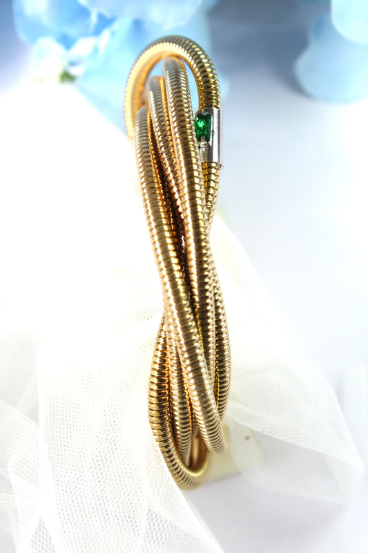 Layered Snake Stainless Steel Bracelet With Stone