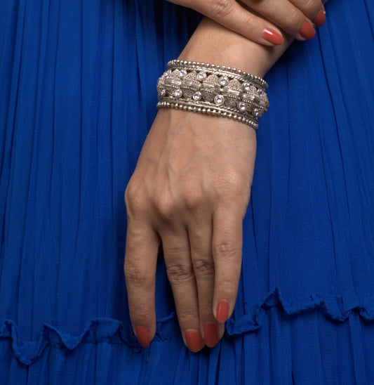 Silver Rawadi Kundan Bangles