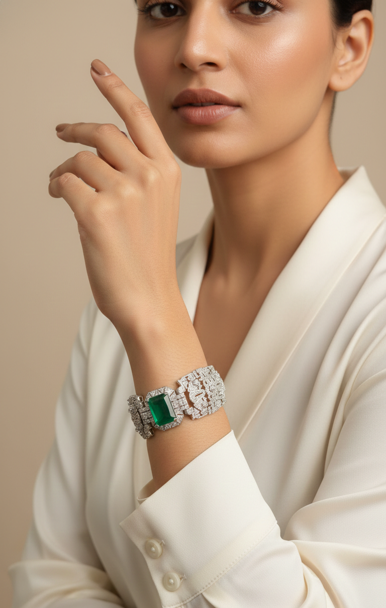 Luxury Green Swarovski Stone Diamond Finish Bracelet for Women