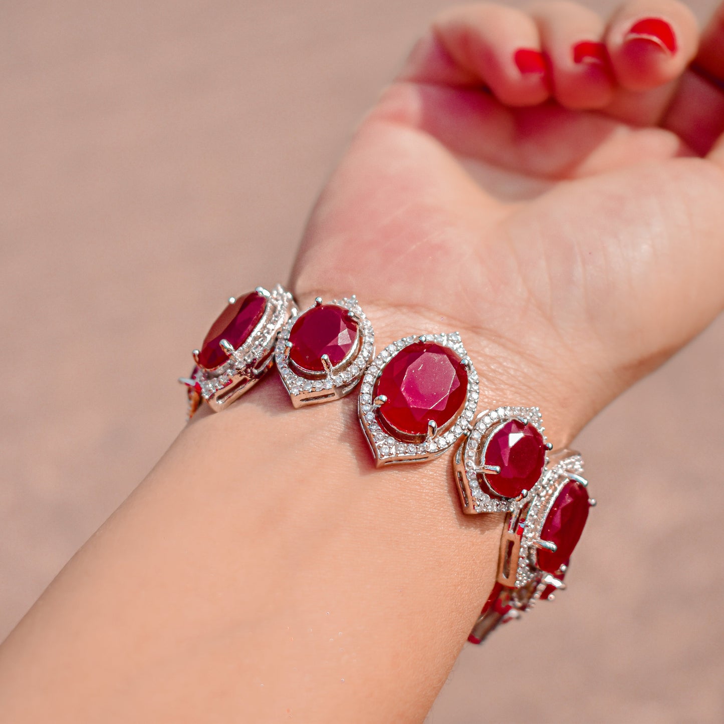 Oval Ruby Stone Tennis Bracelet