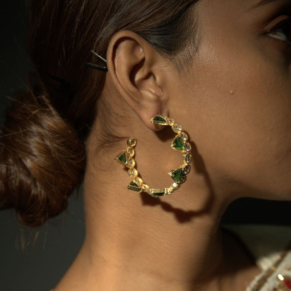 Green American Dimond Designer Hoop Earring