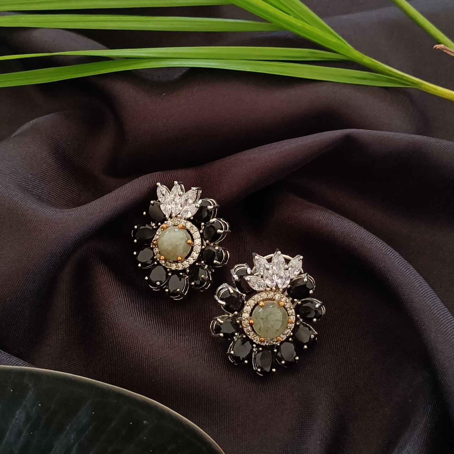 Flower Design Stud Earring With Stone