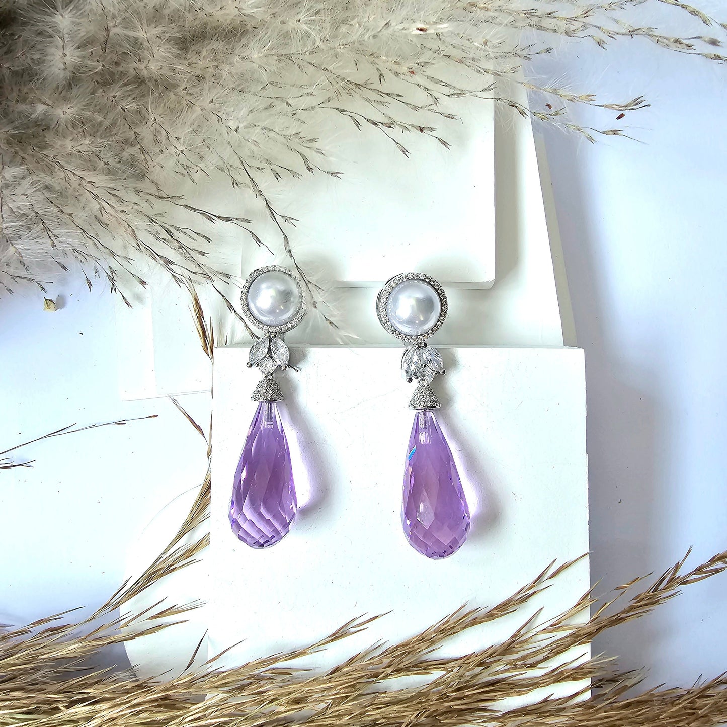 White Pearls Crystal Stone Water Drop Earring