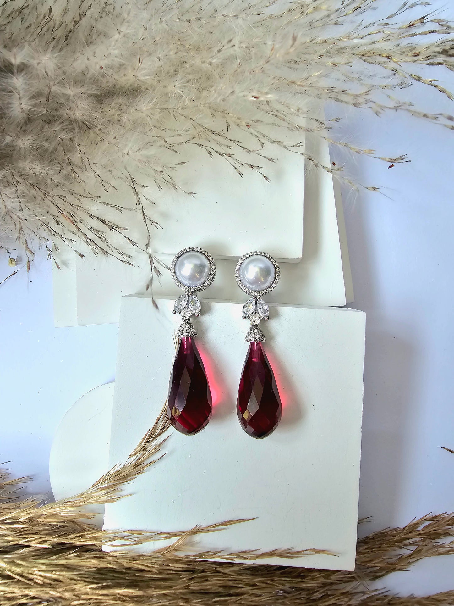 White Pearls Crystal Stone Water Drop Earring