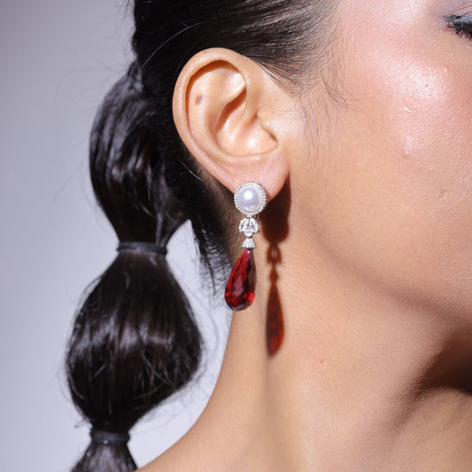 White Pearls Crystal Stone Water Drop Earring