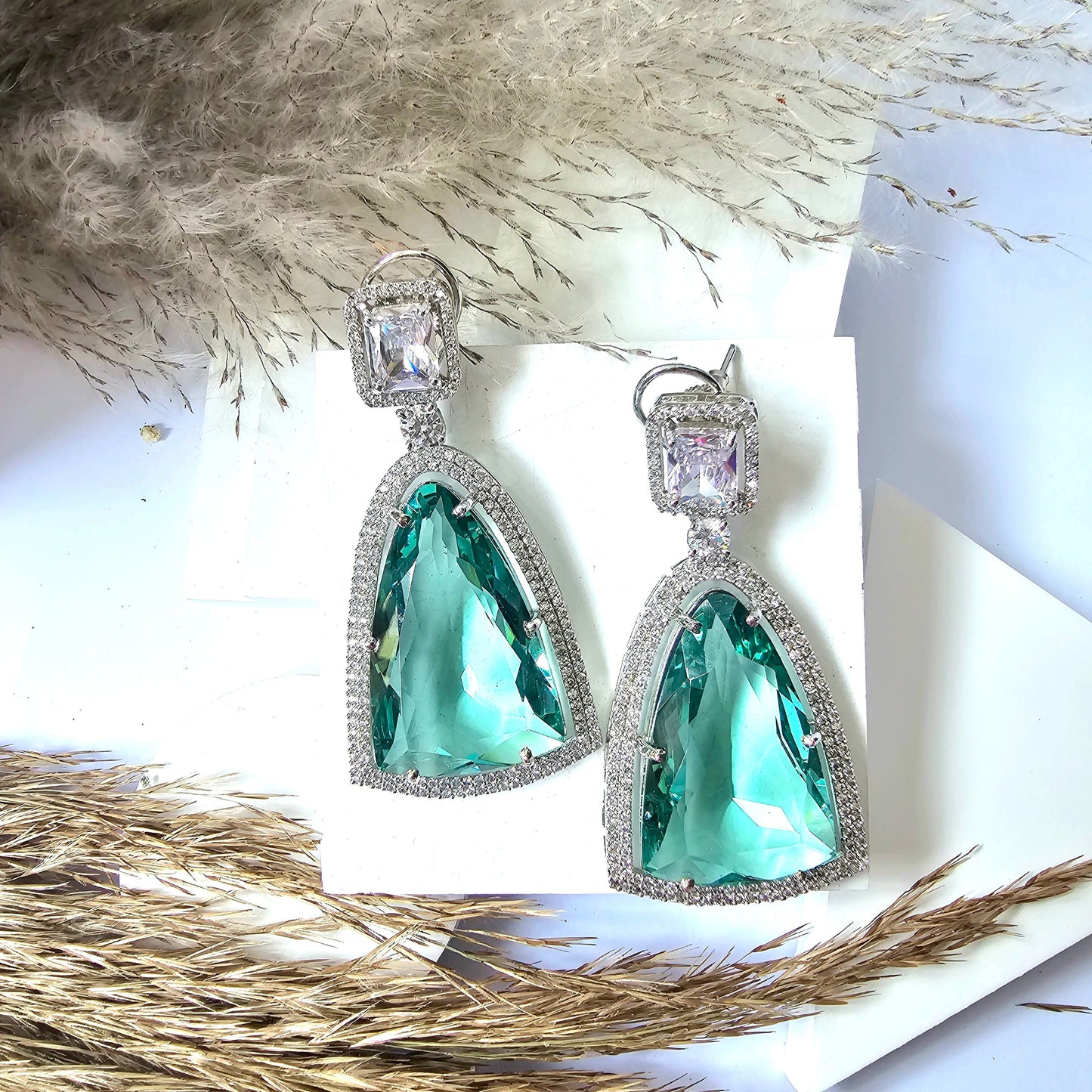 Cubic Zirconia Earring With Rhodium Plating