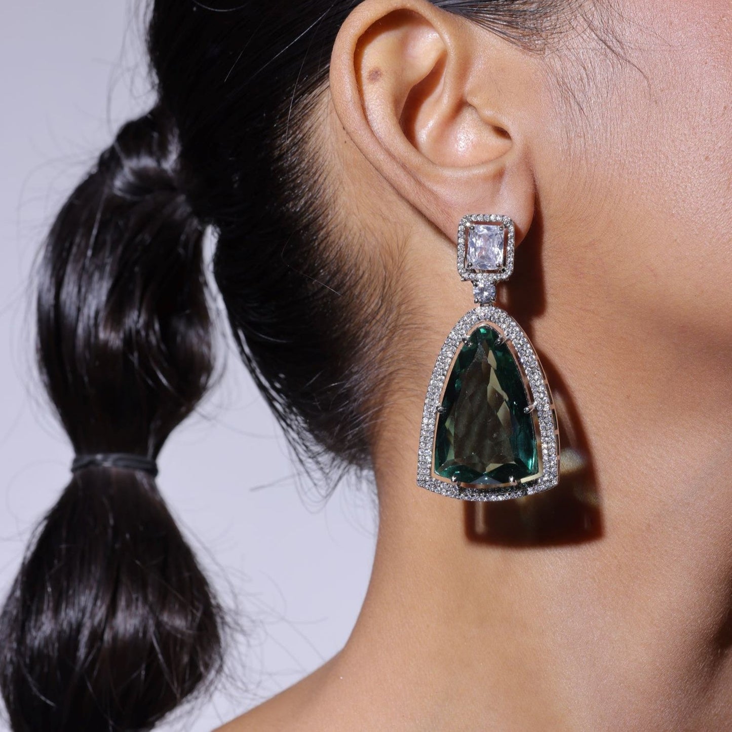 Cubic Zirconia Earring With Rhodium Plating