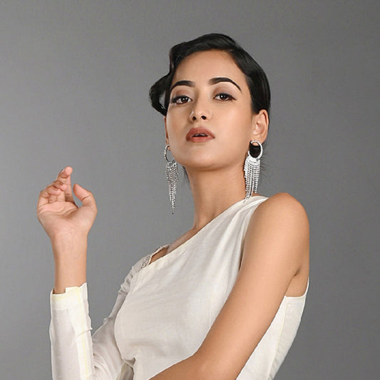 Silver Toned Contemporary Drop Earring