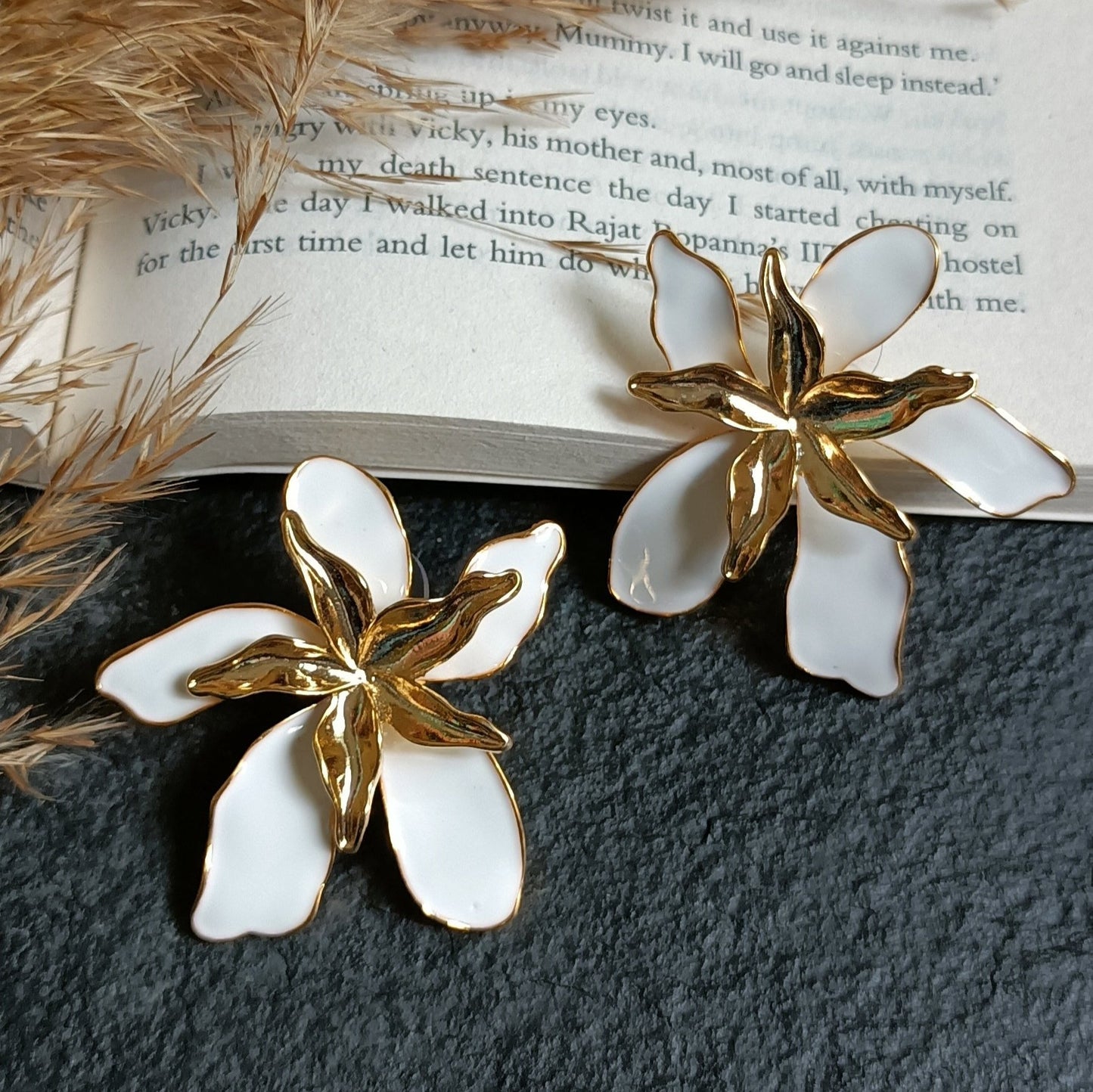 White With Golden Stud Earring