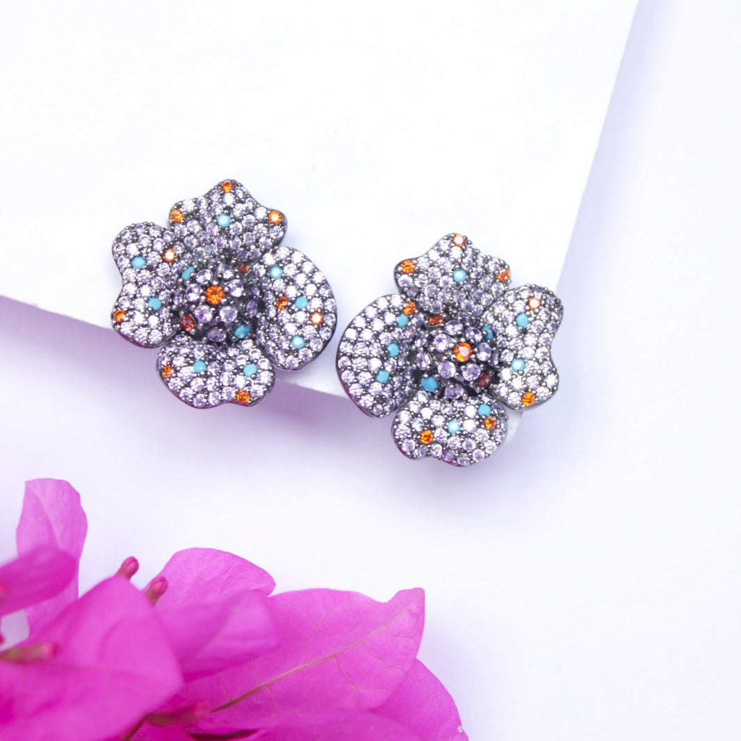 Shimmering Floral Studs with Colorful Stones ? Bold & Beautiful