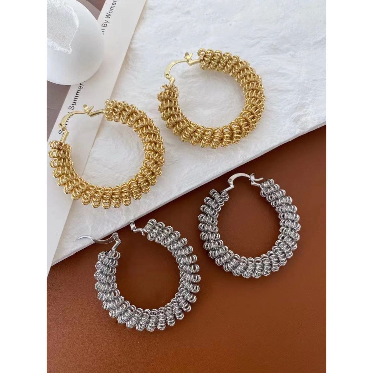 Large Wired Golden Rope Hoop Earring