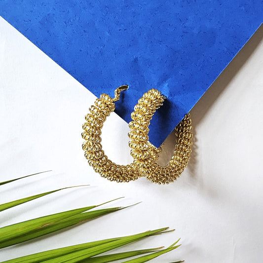 Large Wired Golden Rope Hoop Earring