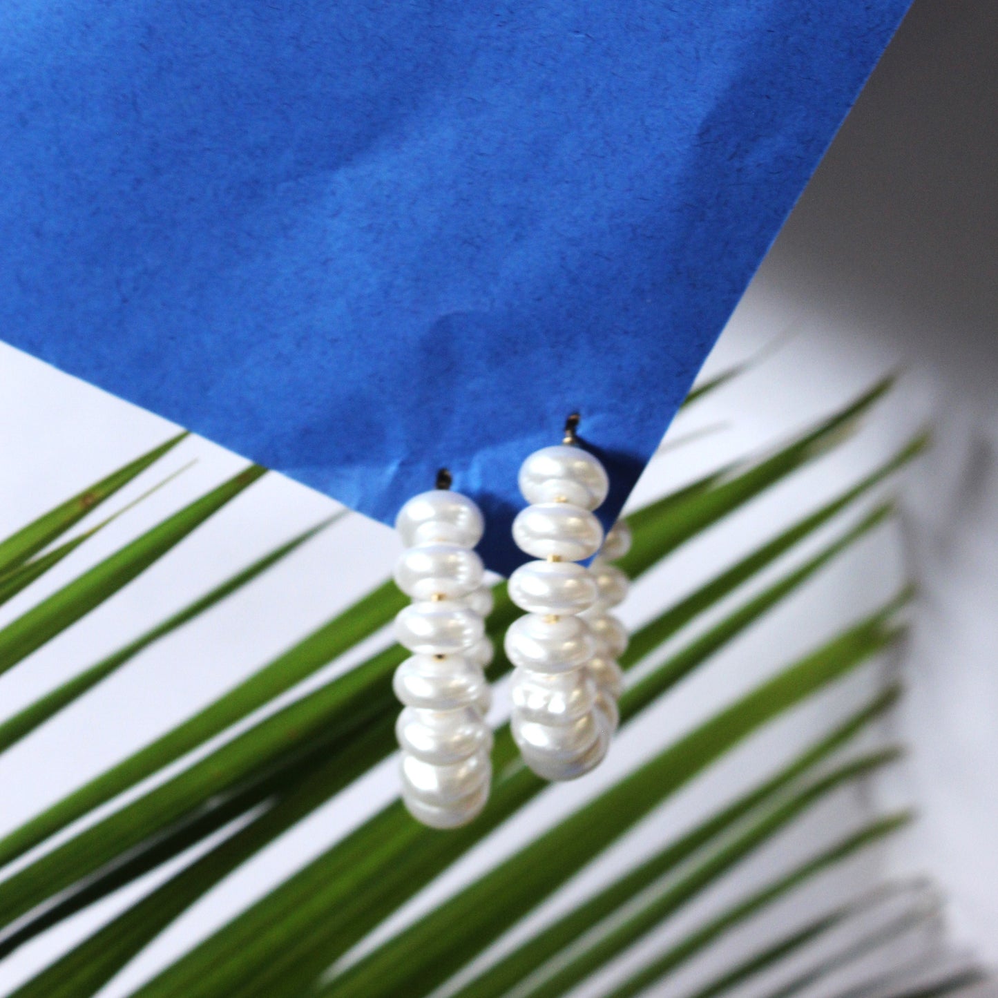 Button Pearl Gold Large Hoop Earring