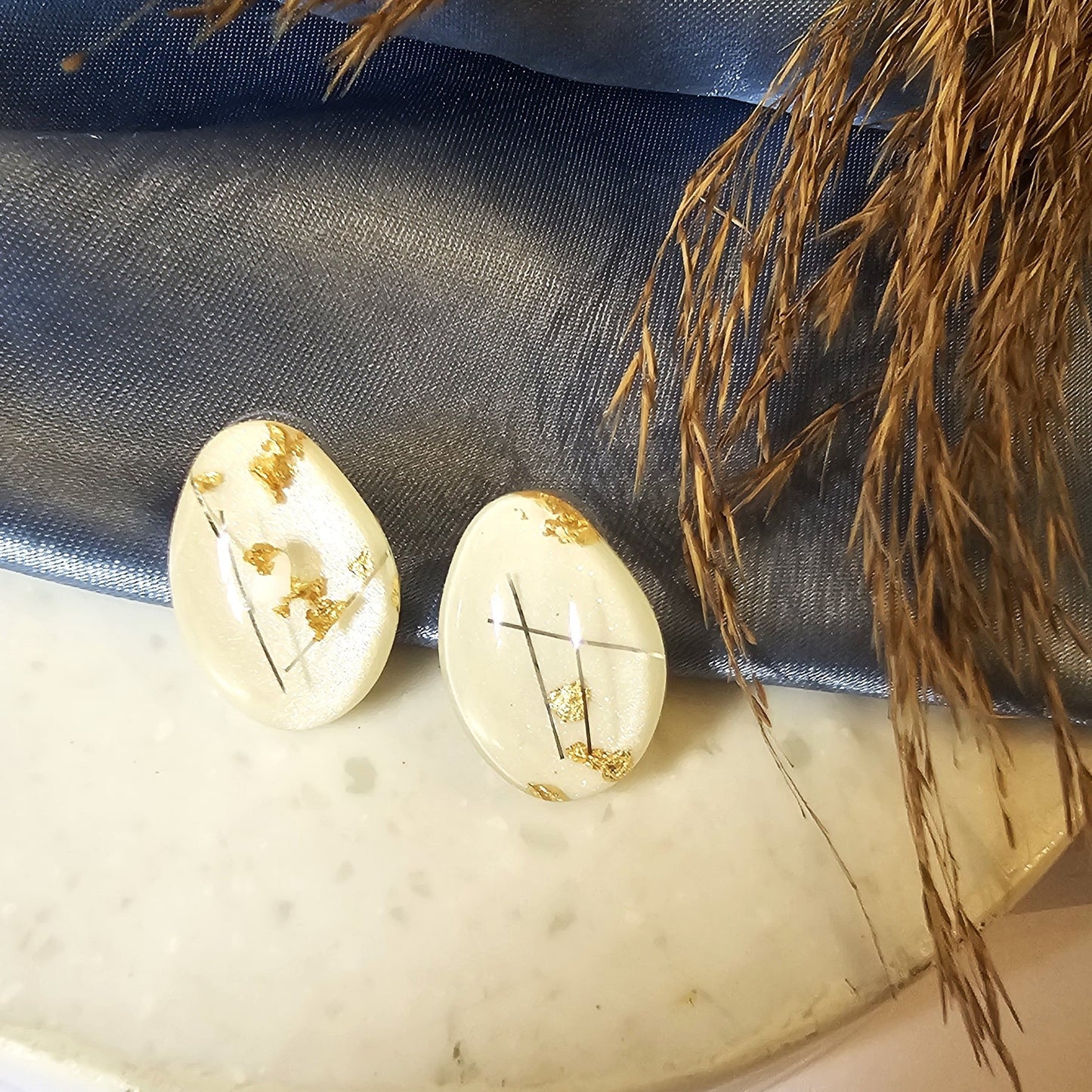 Gold Foil Marble Stud Earring