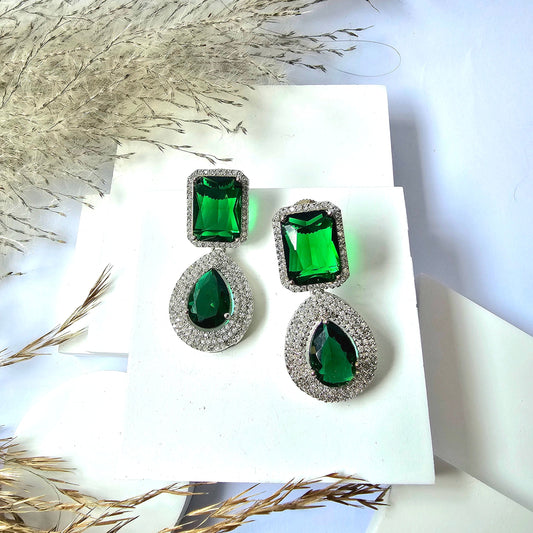 Diamond And Syntetic Emerald Earring