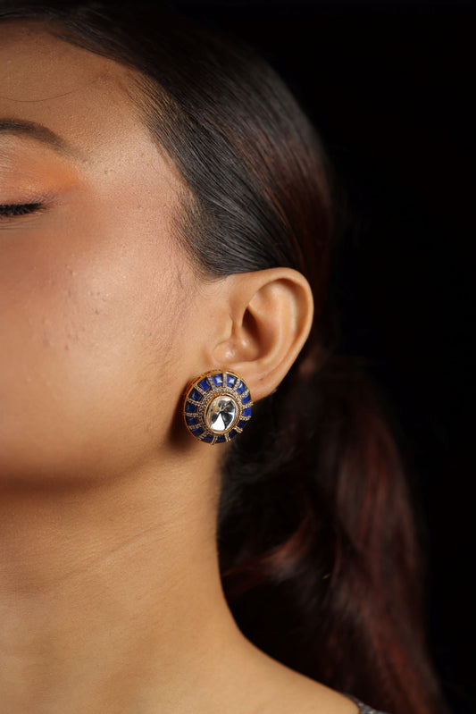 Floral design polki stud green earring