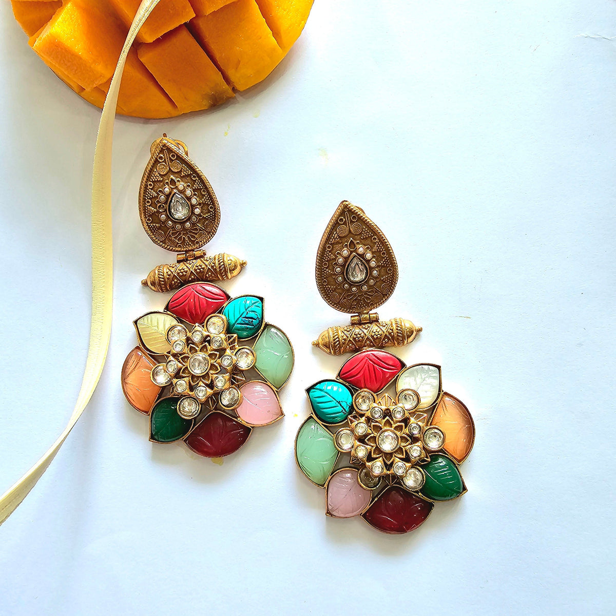 Multicolour Stone Silver Finish Dangle & Drop Earring
