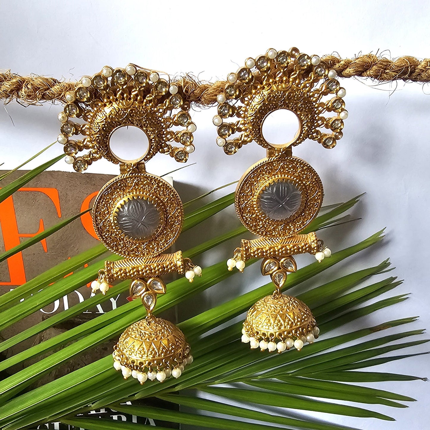 Golden Long Earring With Jhumka