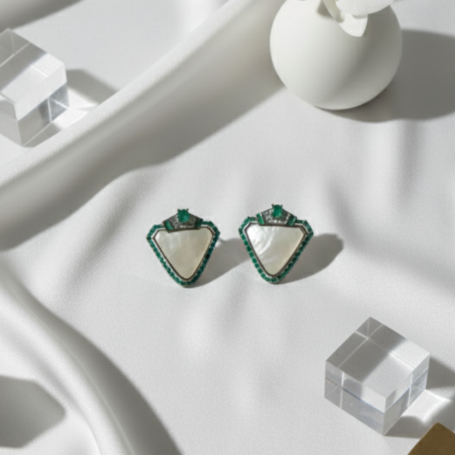 Diamond-Trimmed Triangular Earrings