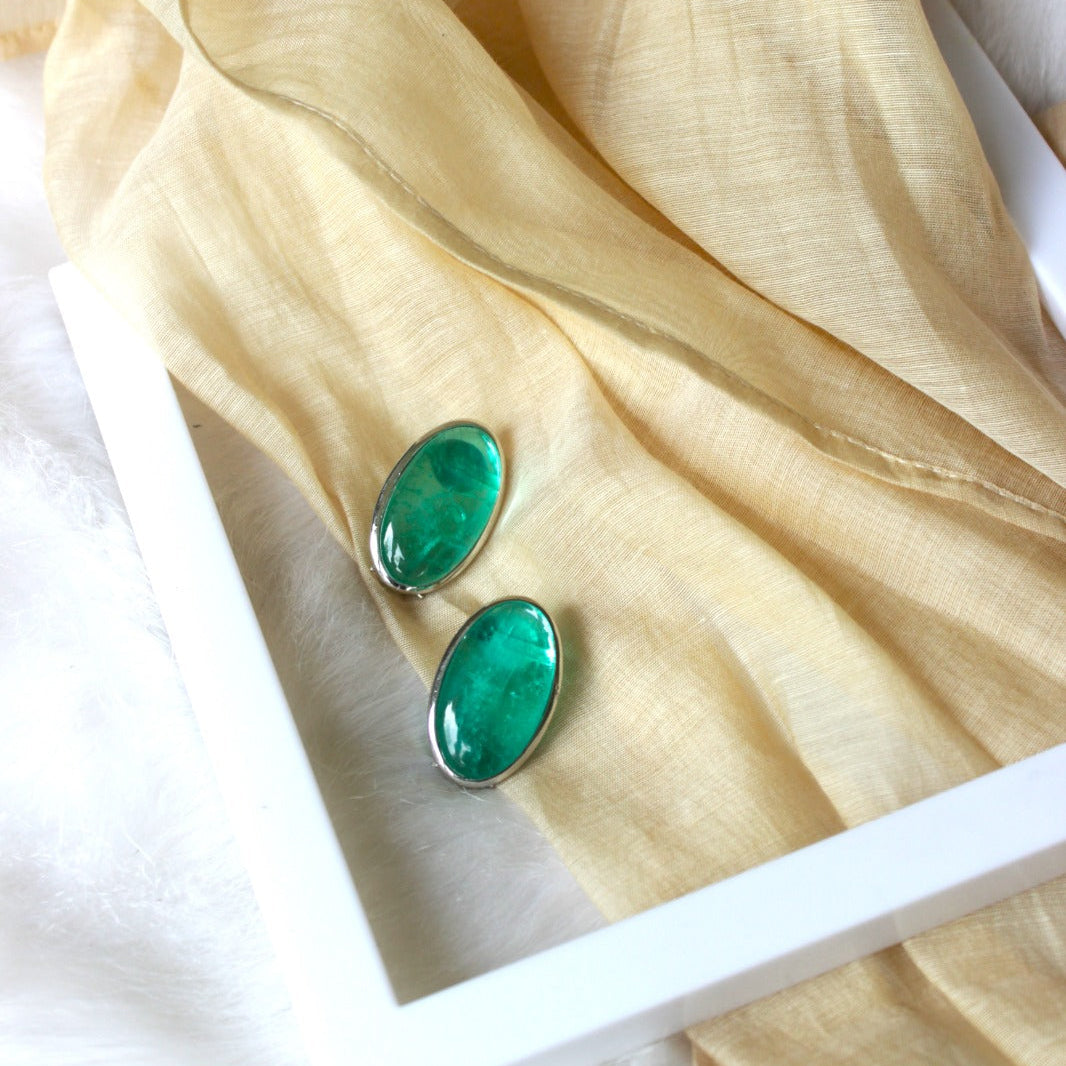 Designer Cabochon Emerald Stud