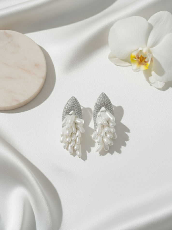 White Pearl Dangle Earrings