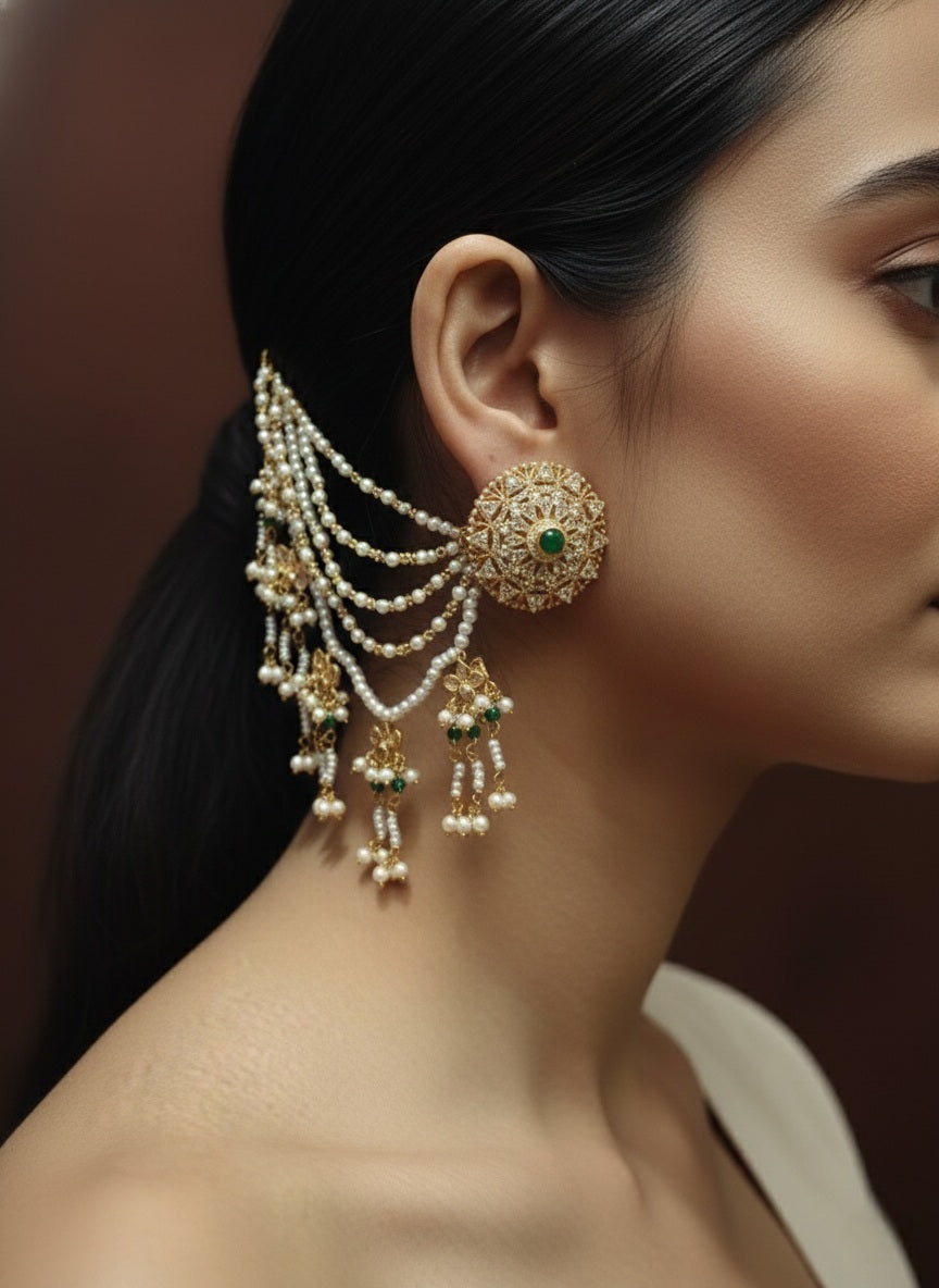 Gold Kundan Floral Earrings