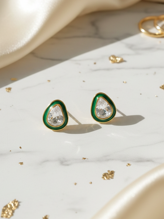 Polki Diamond & Emerald Enamel Earring