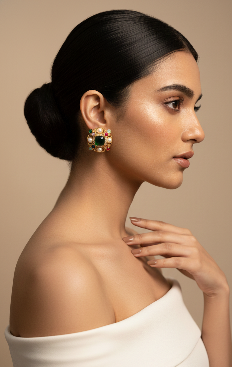 Authentic Navratna Stone Statement Earrings