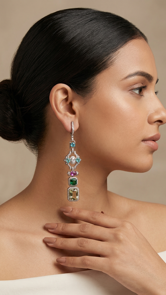Luxury Green Stone Long Drop Earring for Women