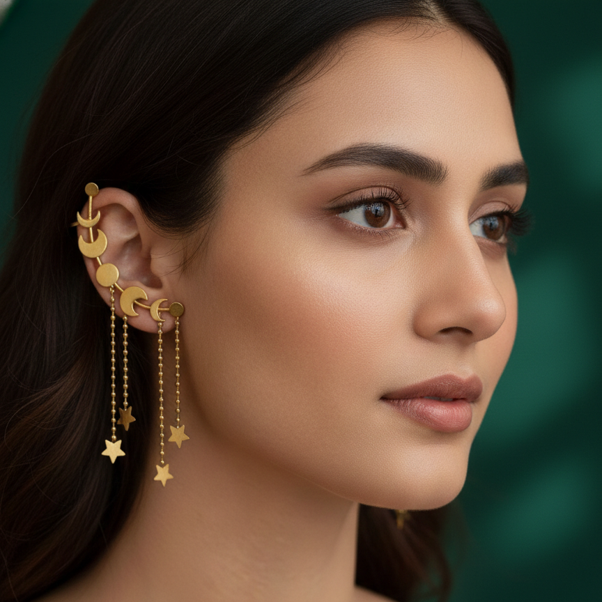 Trendy Gold Star Chain Ear Cuff Earrings for Women