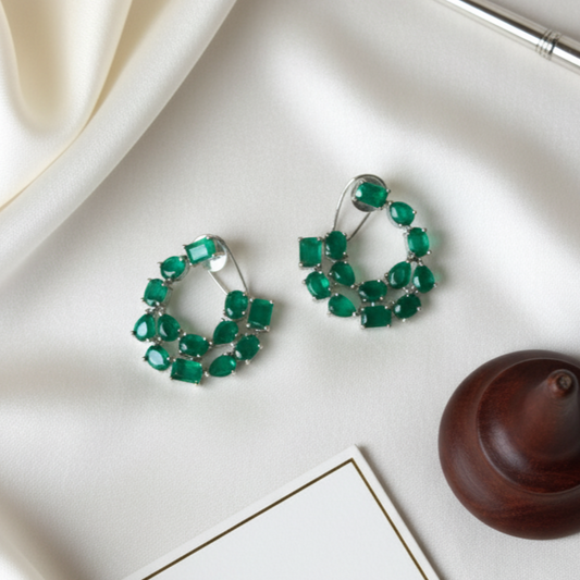Green Crystal Silver Earrings Design