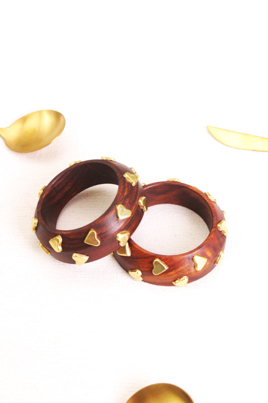 Wooden Chunky Bracelet With golden heart emblished