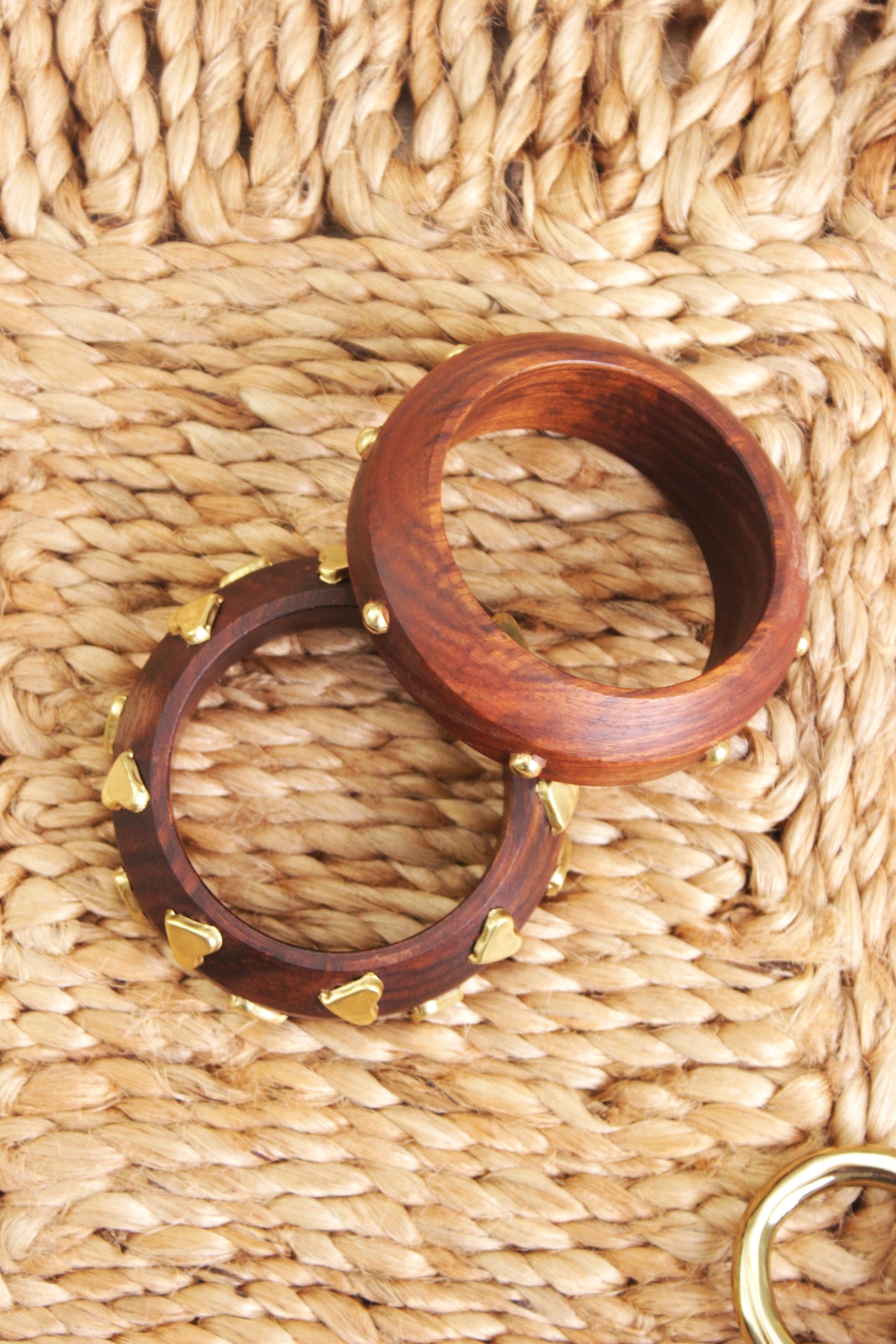 Wooden Chunky Bracelet With golden heart emblished