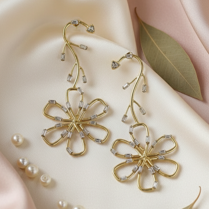 Geomatric Flower Design Long Dangler