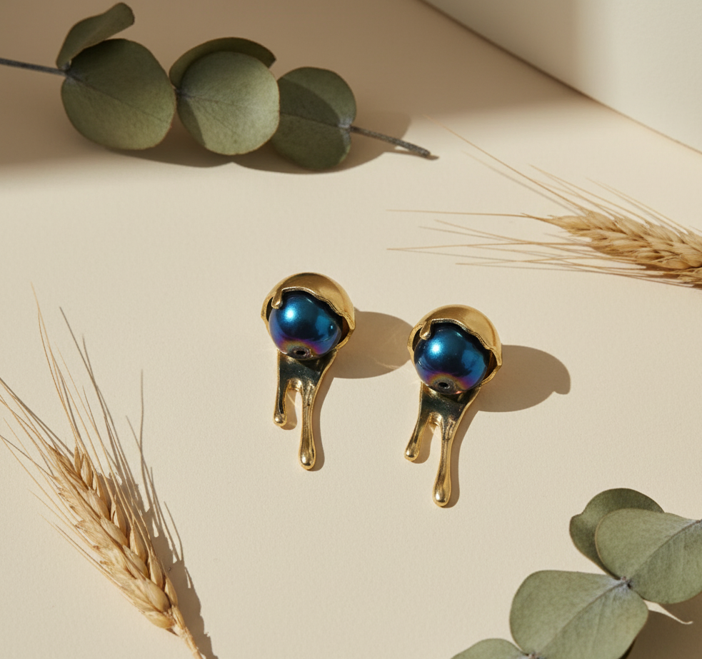Golden With Blue Stone stud Earring