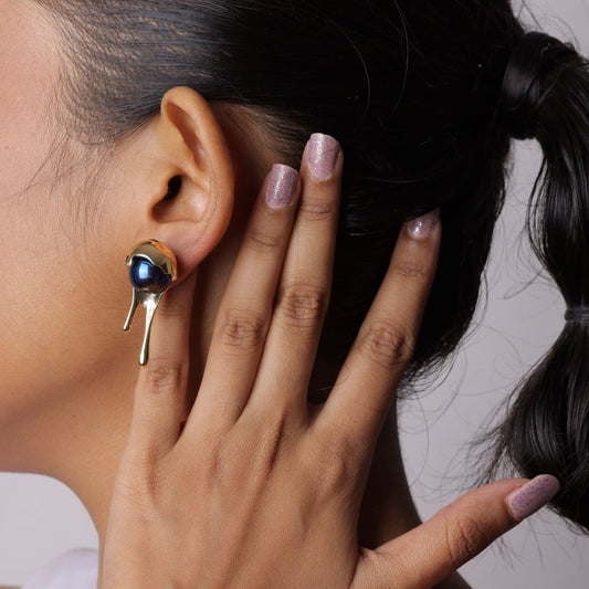 Golden With Blue Stone stud Earring