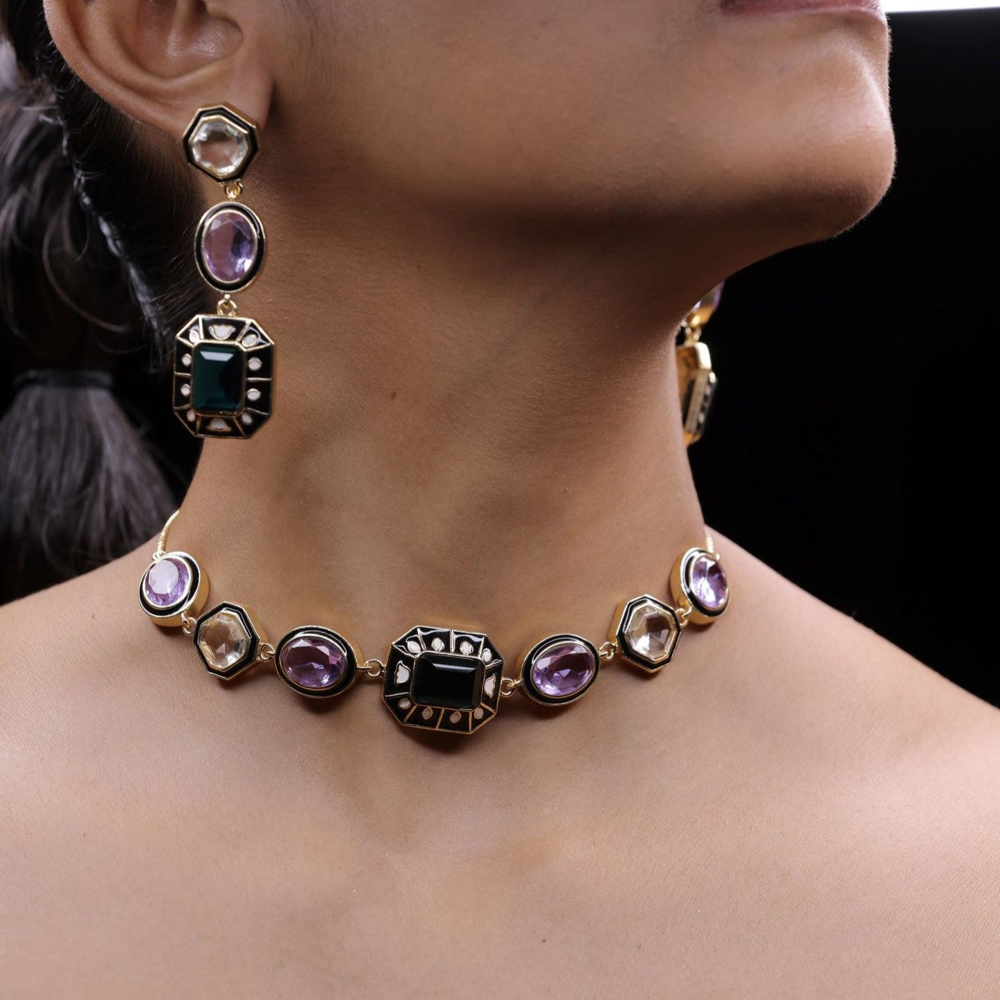 Black & Purple Stone Choker Neckpiece